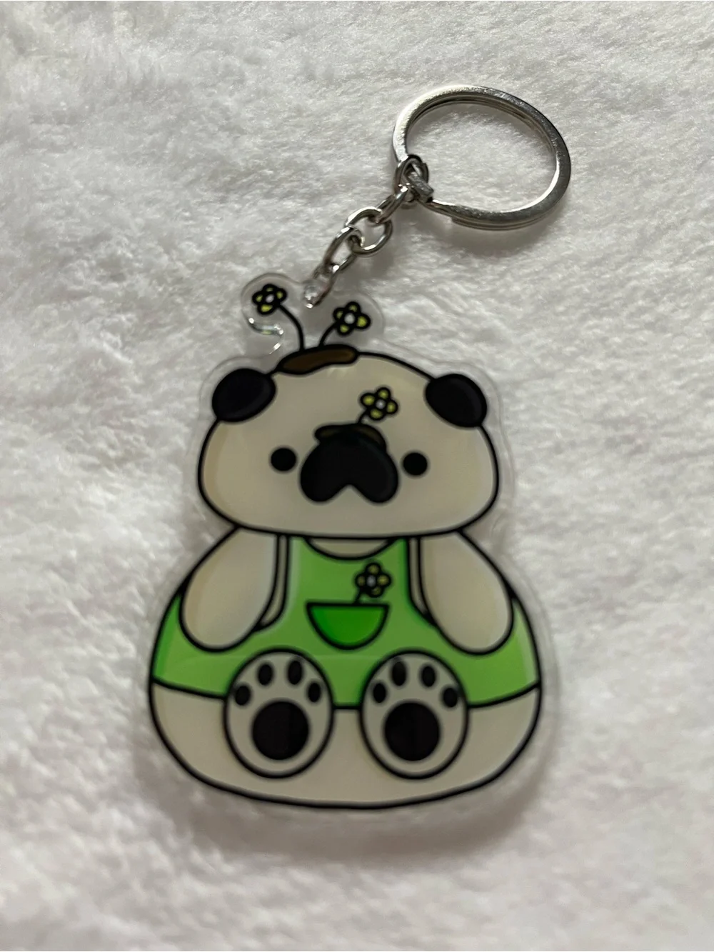 Pug fawn color Cute Pug Keychain - Green Pug Charm. Acrylic flat color.